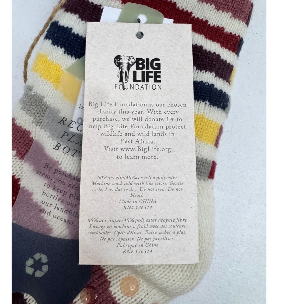 Quagga Green Label Faux Sherpa Lined Slipper Socks Striped Adult Sz 6-10 Comfy‎